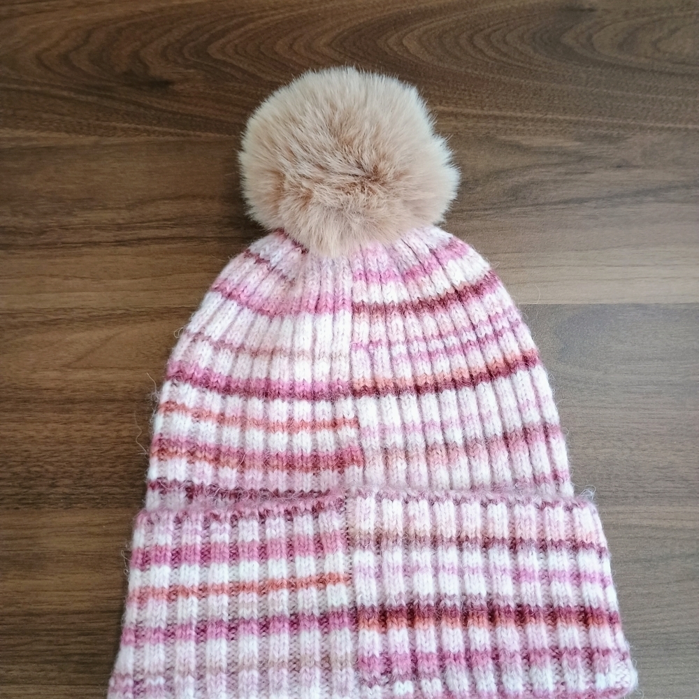 Steve Madden Pink and Cream Striped Beanie